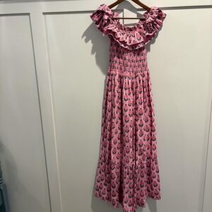 Darlington Isle Maxi Dress Womens XS Pink Floral Off Shoulder Smocked